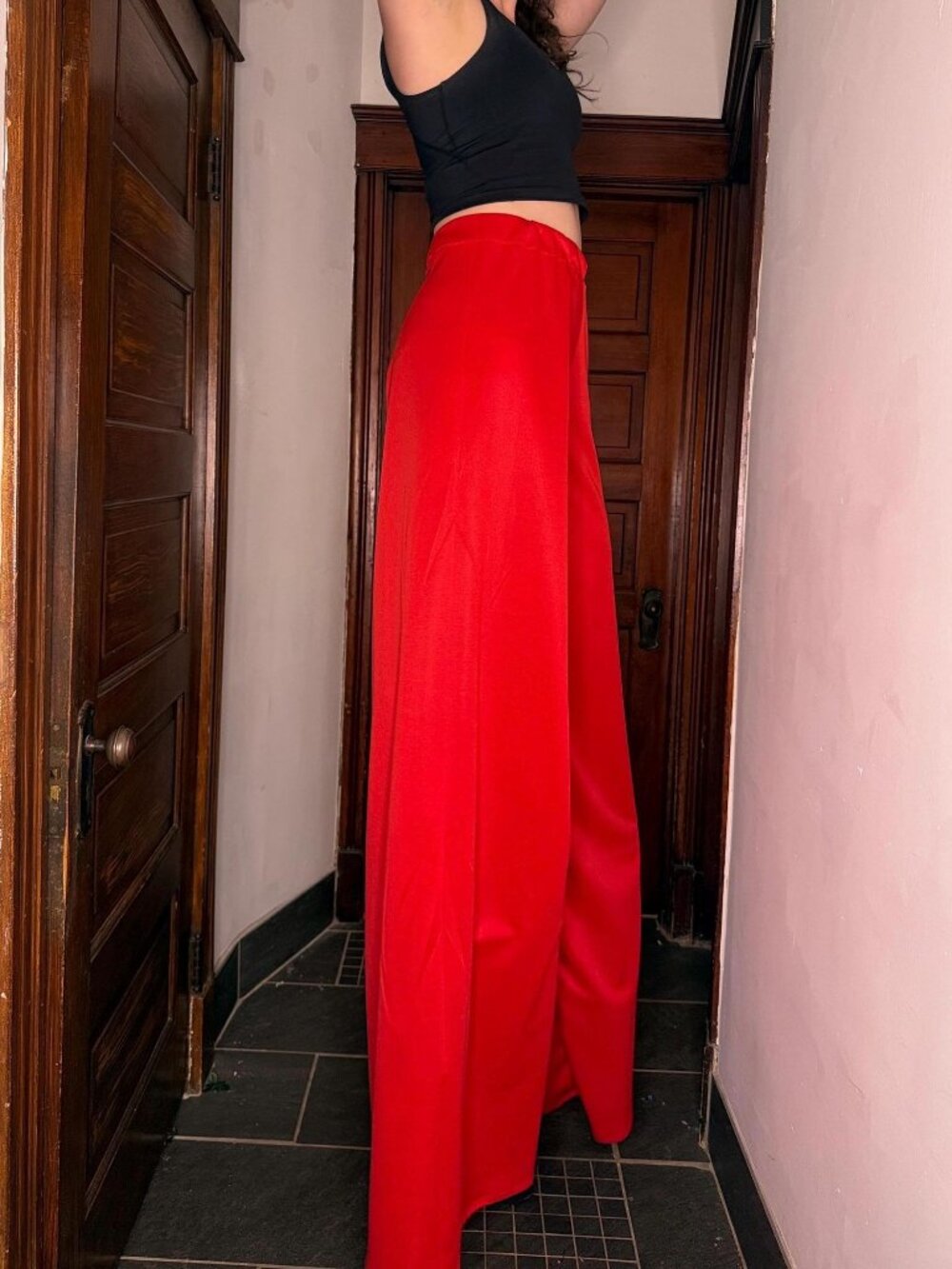 Handmade Stilt Pants Red Wide Leg Circus Pants Stretch High Rise Unisex - Picture 7 of 13